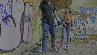 Dominatrix Pegs Man Anal Outdoor in Abandoned Building