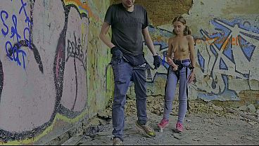 Dominatrix Pegs Man Anal Outdoor in Abandoned Building